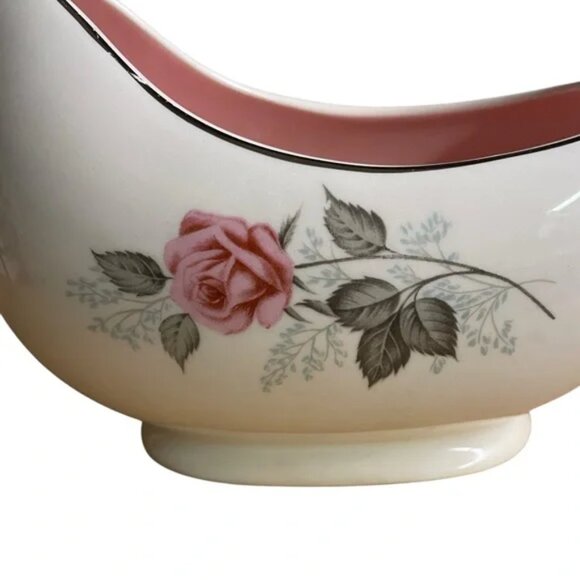 Vtg 50’s Taylor Smith & Taylor “Pink Rose” on White gravy boat ceramic - Picture 3 of 13